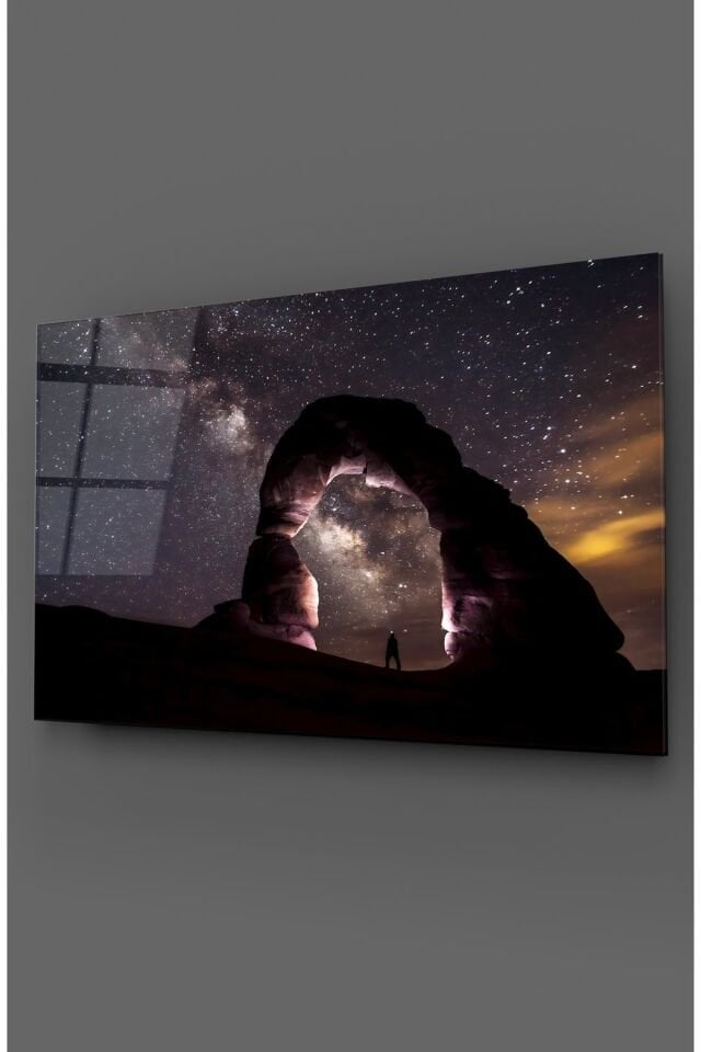 Gece Ve Yıldız Cam Tablo Renkli