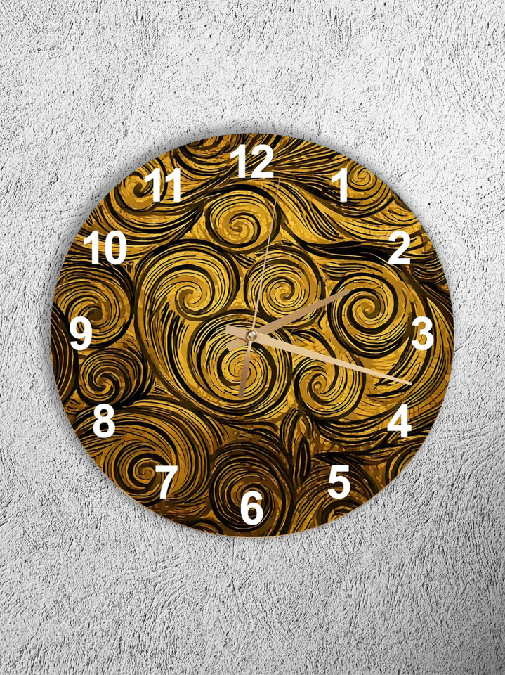 KIRILMAZ CAM DUVAR SAATİ, HEM TABLO HEM SAAT ALTIN SOYUT SPİRAL DESEN EV OFİS HEDİYESİ