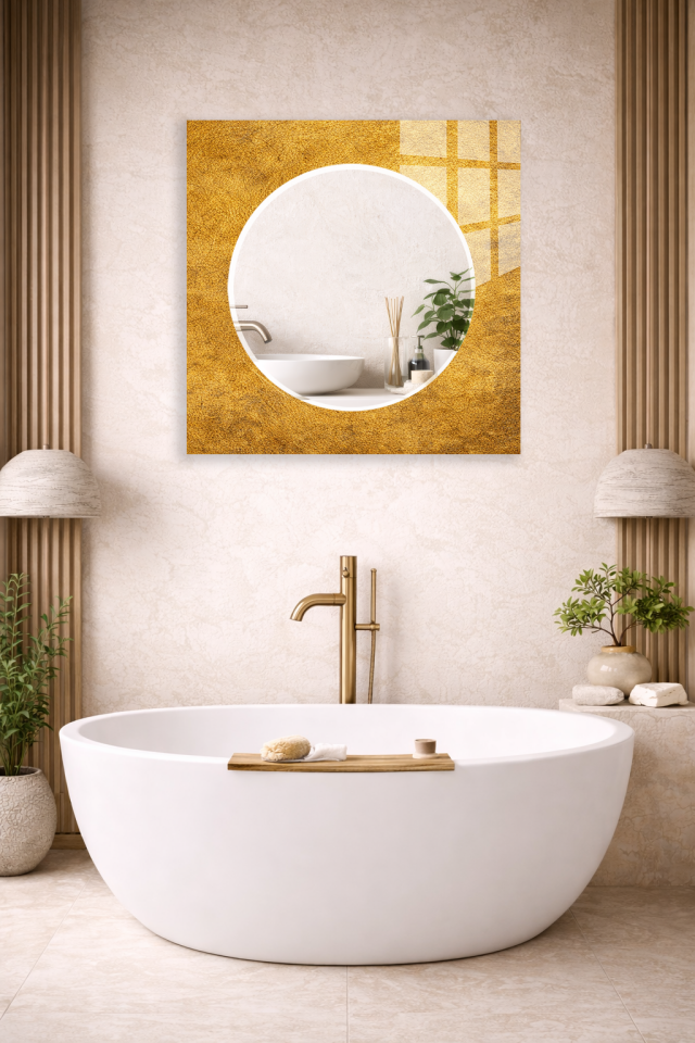 HEM TABLO HEM AYNA ALTIN VARAK DOKU LÜKS CAM DUVAR AYNASI EV DEKORU