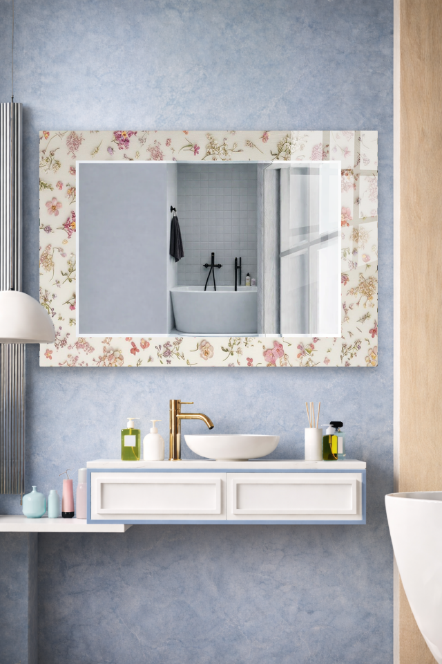 HEM TABLO HEM AYNA VİNTAGE ÇİÇEK DESEN DEKORATİF CAM DUVAR AYNASI EV DEKORU