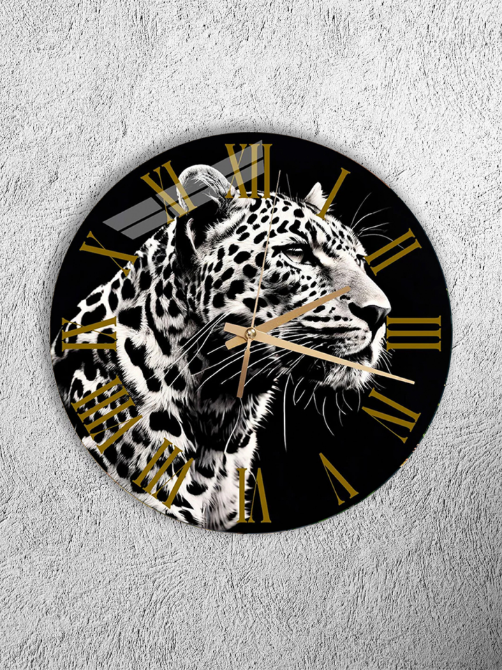 KIRILMAZ CAM DUVAR SAATİ, HEM TABLO HEM SAAT LEOPAR SANATSAL TASARIM EV OFİS HEDİYESİ