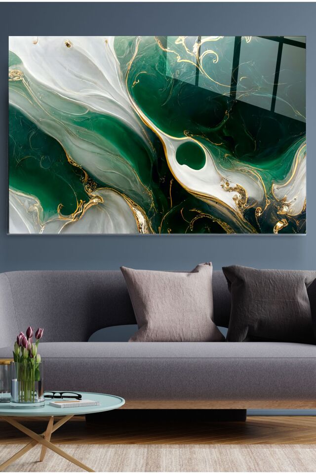 Green And Gold Cam Tablo, Dekoratif Cam Tablo