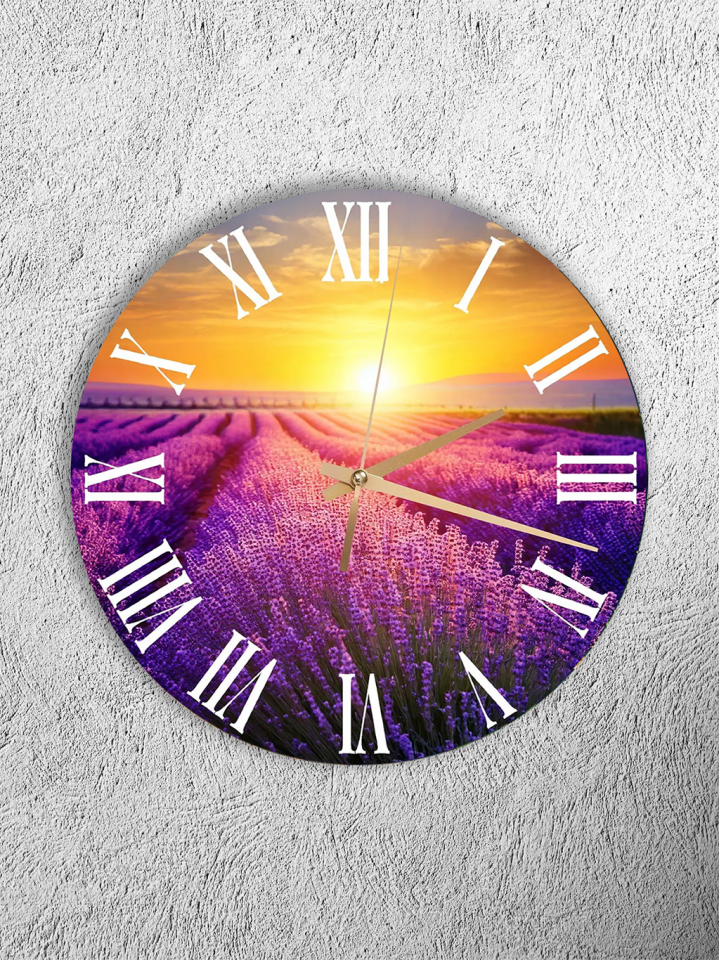 KIRILMAZ CAM DUVAR SAATİ, HEM TABLO HEM SAAT LAVANTA TARLASI MANZARASI EV OFİS HEDİYESİ