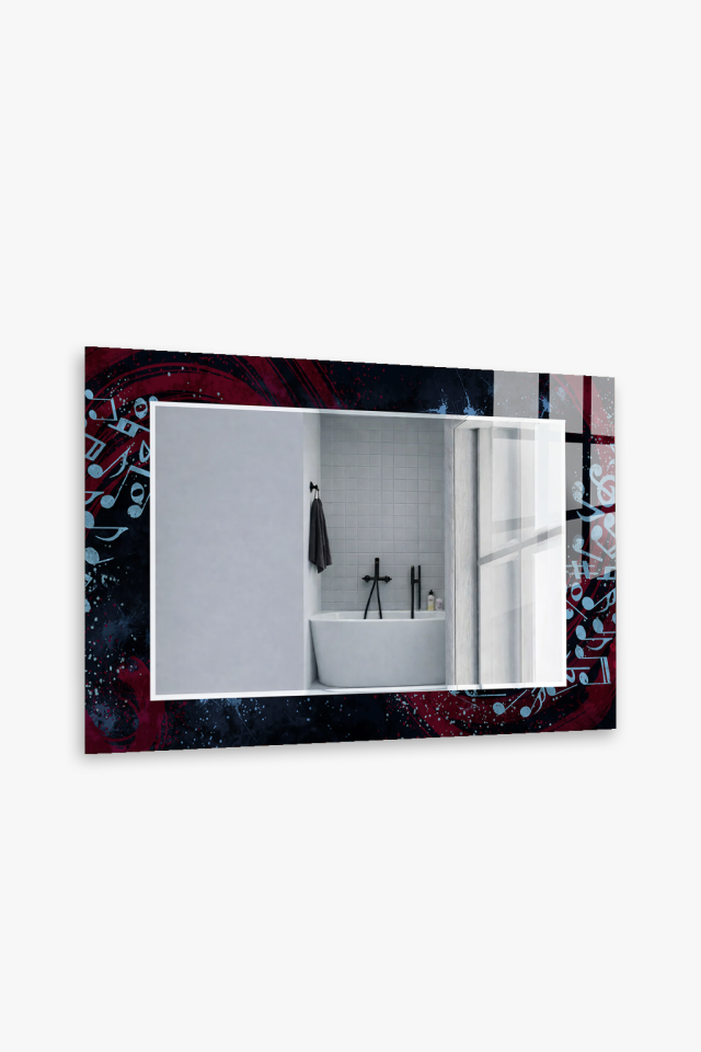 HEM TABLO HEM AYNA MÜZİK NOTALI SANATSAL CAM DUVAR AYNASI EV DEKORU