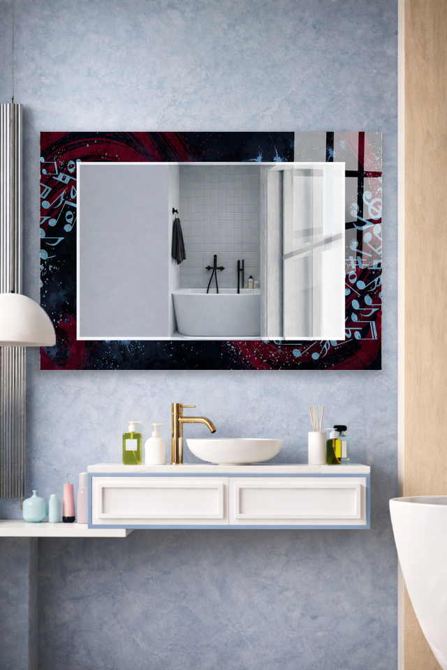 HEM TABLO HEM AYNA MÜZİK NOTALI SANATSAL CAM DUVAR AYNASI EV DEKORU