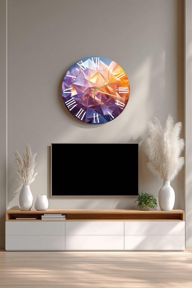 KIRILMAZ CAM DUVAR SAATİ, HEM TABLO HEM SAAT KRİSTAL SOYUT TASARIM EV OFİS HEDİYESİ