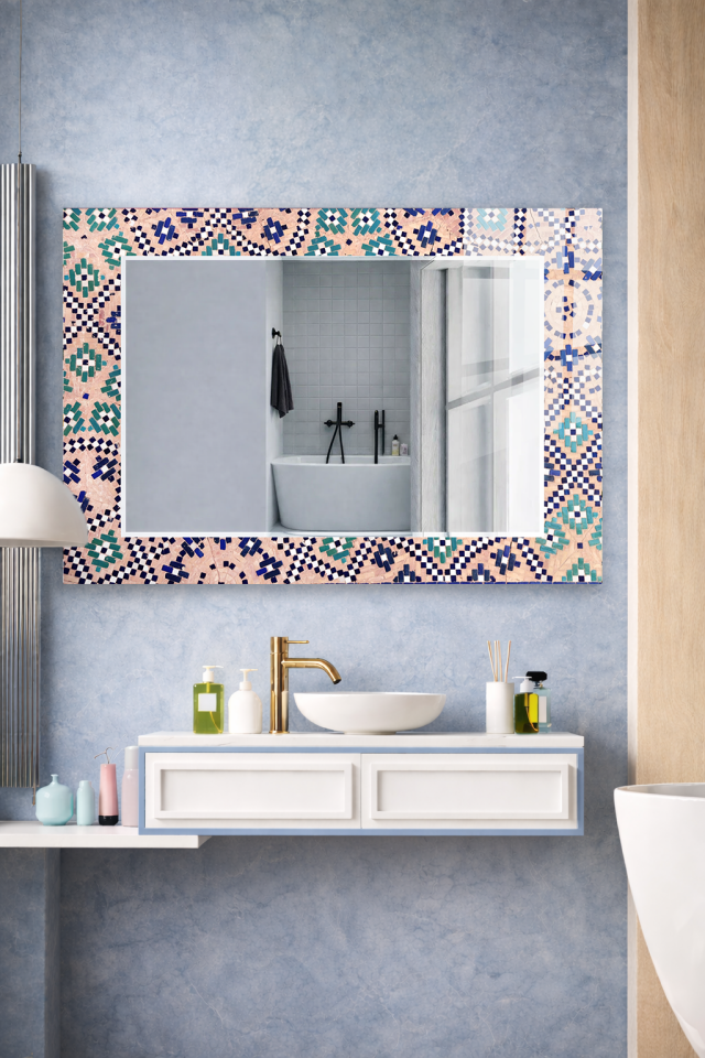 HEM TABLO HEM AYNA MOZAIK SERAMİK DESEN CAM DUVAR AYNASI EV DEKORU