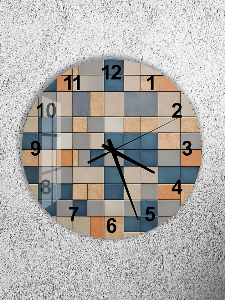 KIRILMAZ CAM DUVAR SAATİ, HEM TABLO HEM SAAT MODERN KARE MOZAYİK DESEN EV OFİS HEDİYESİ