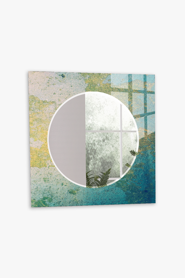 HEM TABLO HEM AYNA TURKUAZ DOĞAL DOKU SOYUT DESEN CAM DUVAR AYNASI EV DEKORU