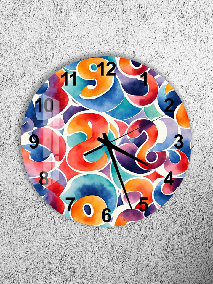 KIRILMAZ CAM DUVAR SAATİ, HEM TABLO HEM SAAT RENKLİ SOYUT DAİRE DESEN EV OFİS HEDİYESİ