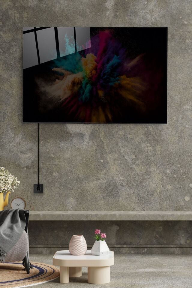 Led Aydınlatmalı Renkli Toz Bulutu Cam Tablo, Dekoratif Cam Tablo
