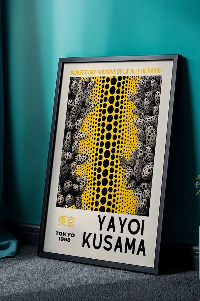 SİYAH - Düşsel ve Hipnotik Desenlerle Doğal Ahşap Çerçeveli Japon Sanatı Tablo