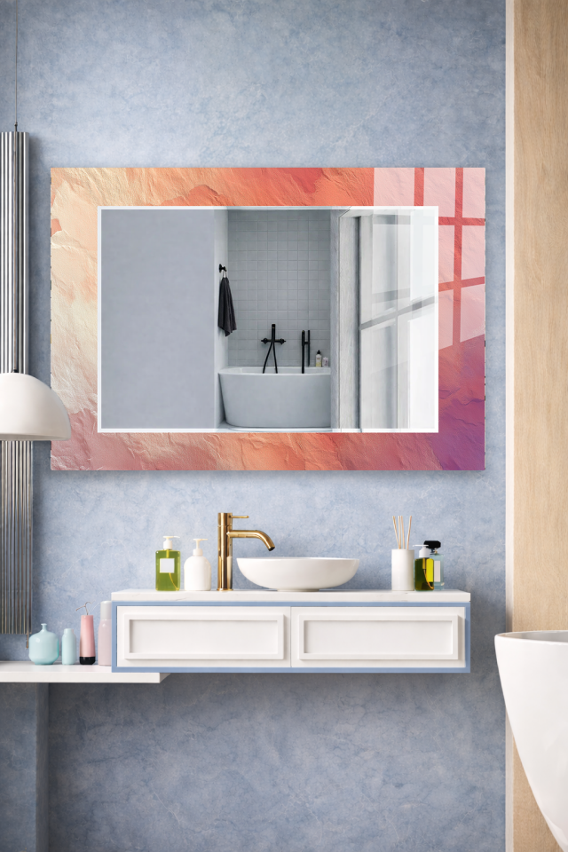 HEM TABLO HEM AYNA SOFT PASTEL SOYUT DESEN CAM DUVAR AYNASI EV DEKORU