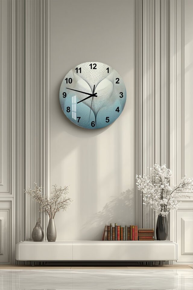 KIRILMAZ CAM DUVAR SAATİ, HEM TABLO HEM SAAT MODERN NOKTALI SOYUT DALGA DESEN EV OFİS HEDİYESİ