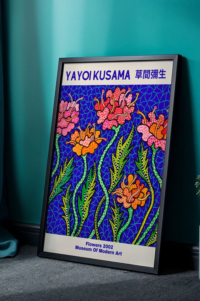 SİYAH - Soyut Çiçekler Sanat Posteri - Doğal Ahşap Çerçeveli Tablo