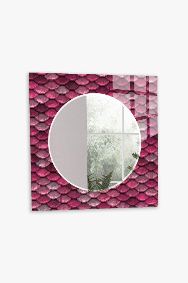 HEM TABLO HEM AYNA PEMBE PUL DOKULU 3D DESEN CAM DUVAR AYNASI EV DEKORU