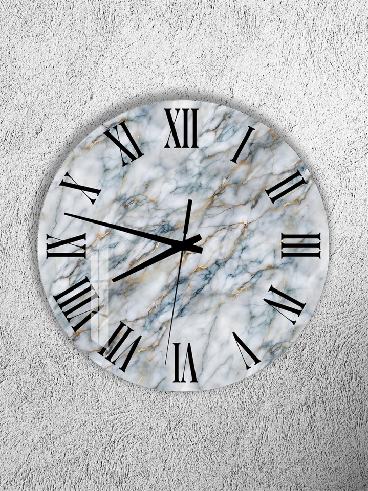 KIRILMAZ CAM DUVAR SAATİ, HEM TABLO HEM SAAT GRİ MERMER ALTIN ÇATLAK ROMEN RAKAM EV OFİS HEDİYESİ