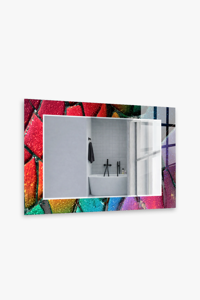 HEM TABLO HEM AYNA RENKLİ KRİSTAL PARLAK SOYUT CAM DUVAR AYNASI EV DEKORU