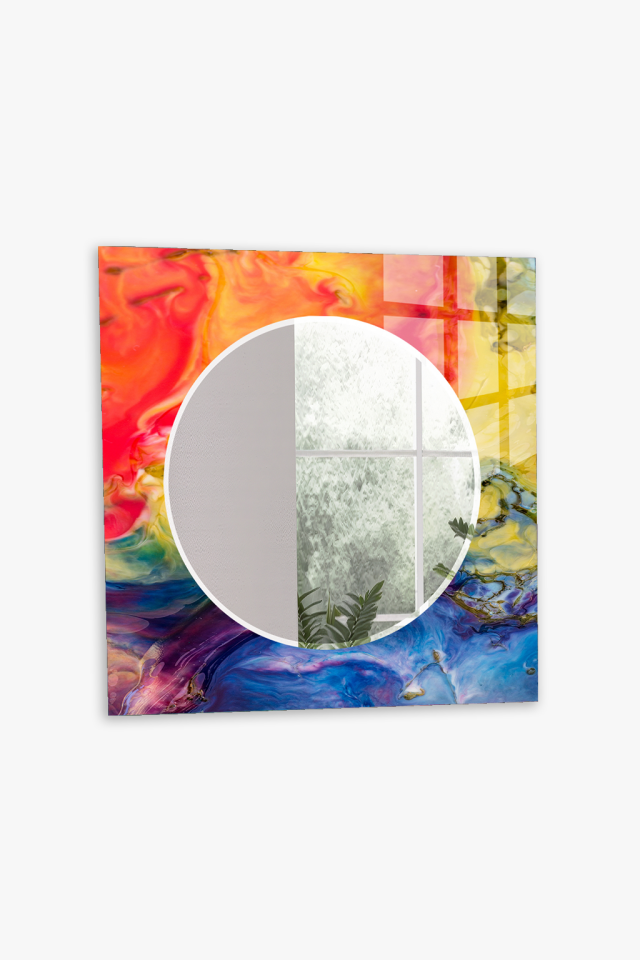 HEM TABLO HEM AYNA RENKLİ AKIŞKAN BOYA SOYUT DESEN CAM DUVAR AYNASI EV DEKORU