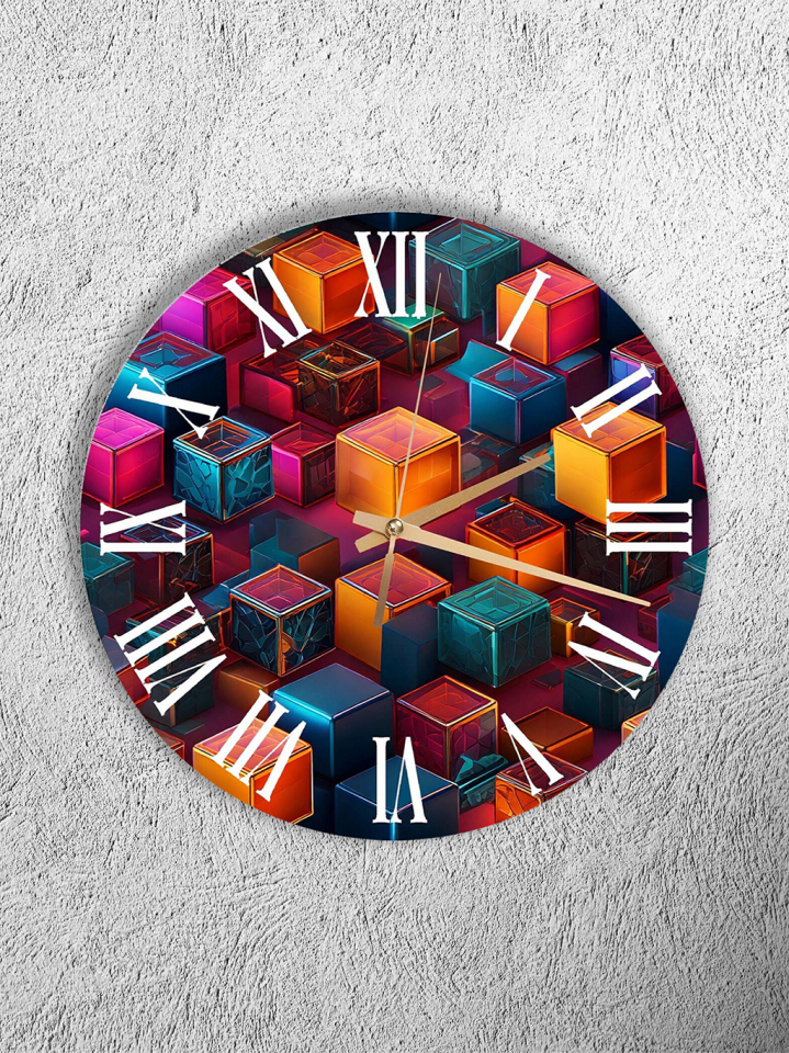 KIRILMAZ CAM DUVAR SAATİ, HEM TABLO HEM SAAT RENKLİ 3D KÜP GEOMETRİK TASARIM EV OFİS HEDİYESİ