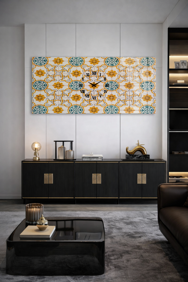 KIRILMAZ CAM DUVAR SAATİ , HEM TABLO HEM SAAT OSMANLI ÇİNİ MOTİF DESEN EV OFİS HEDİYESİ