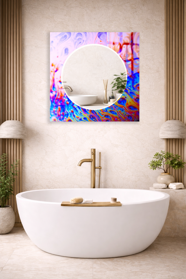 HEM TABLO HEM AYNA HOLOGRAFİK YAĞLI BOYA SOYUT DESEN CAM DUVAR AYNASI EV DEKORU
