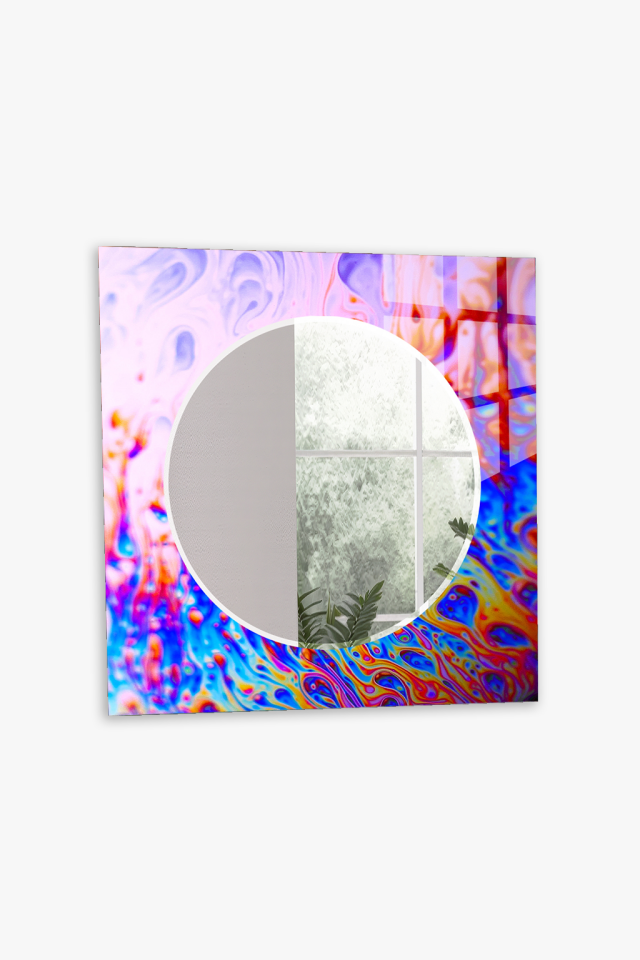 HEM TABLO HEM AYNA HOLOGRAFİK YAĞLI BOYA SOYUT DESEN CAM DUVAR AYNASI EV DEKORU