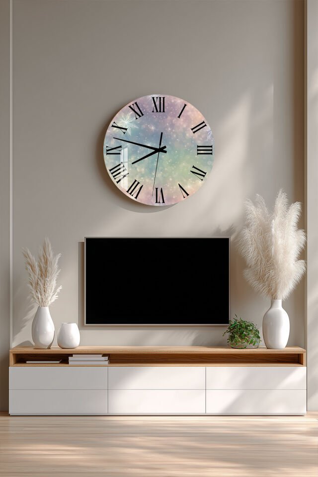 KIRILMAZ CAM DUVAR SAATİ, HEM TABLO HEM SAAT PASTEL SOYUT ROMEN RAKAM ZARİF TASARIM EV OFİS HEDİYESİ