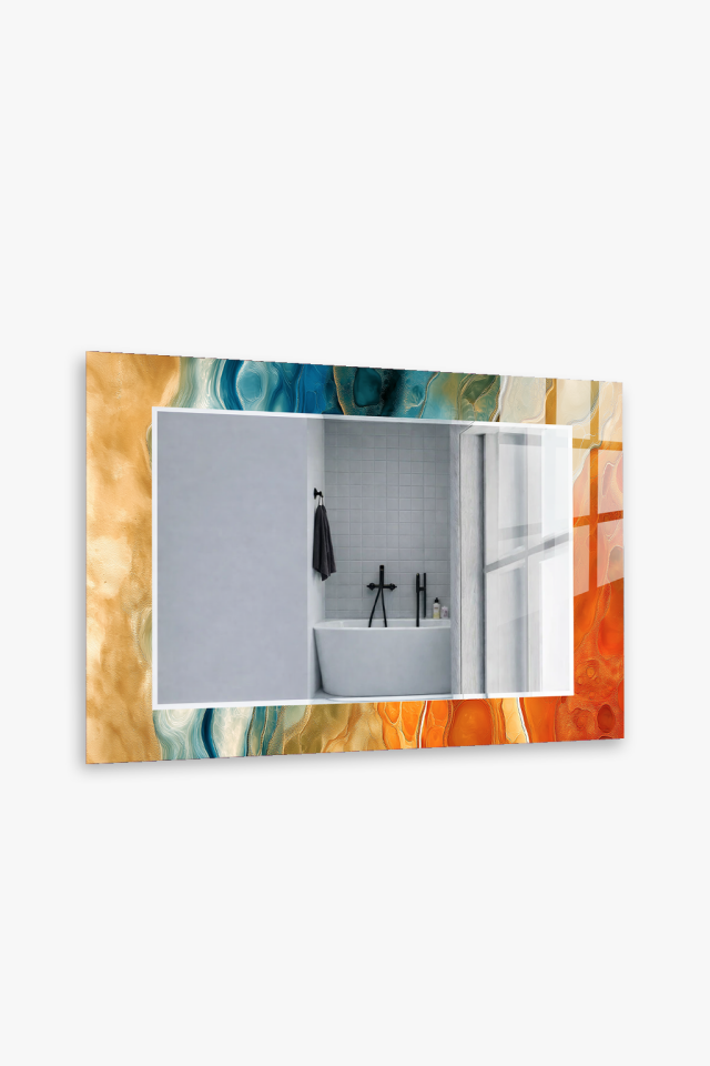 HEM TABLO HEM AYNA TURKUAZ MERMER EFEKT MODERN CAM DUVAR AYNASI EV DEKORU