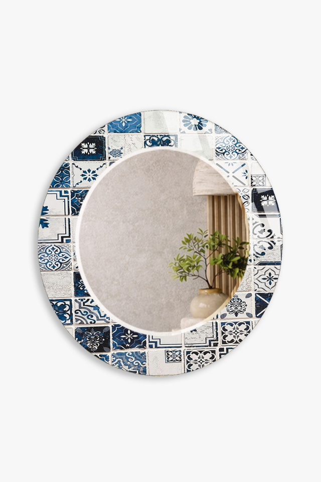 HEM TABLO HEM AYNA ÇİNİ DESENLİ DEKORATİF CAM DUVAR AYNASI BANYO VE EV DEKORU