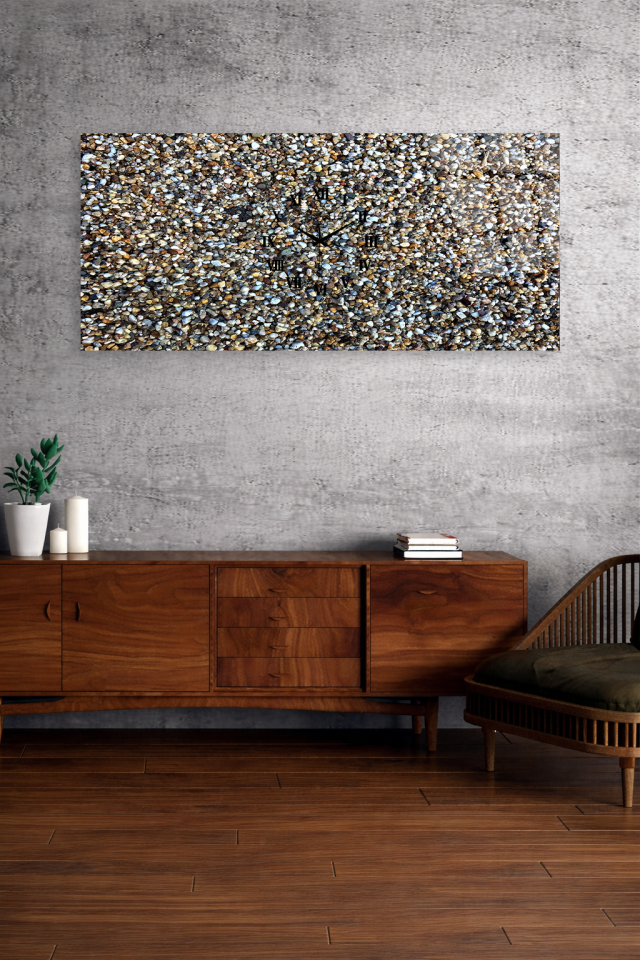 KIRILMAZ CAM DUVAR SAATİ , HEM TABLO HEM SAAT DOĞAL TAŞ DOKULU MODERN TASARIM EV OFİS HEDİYESİ