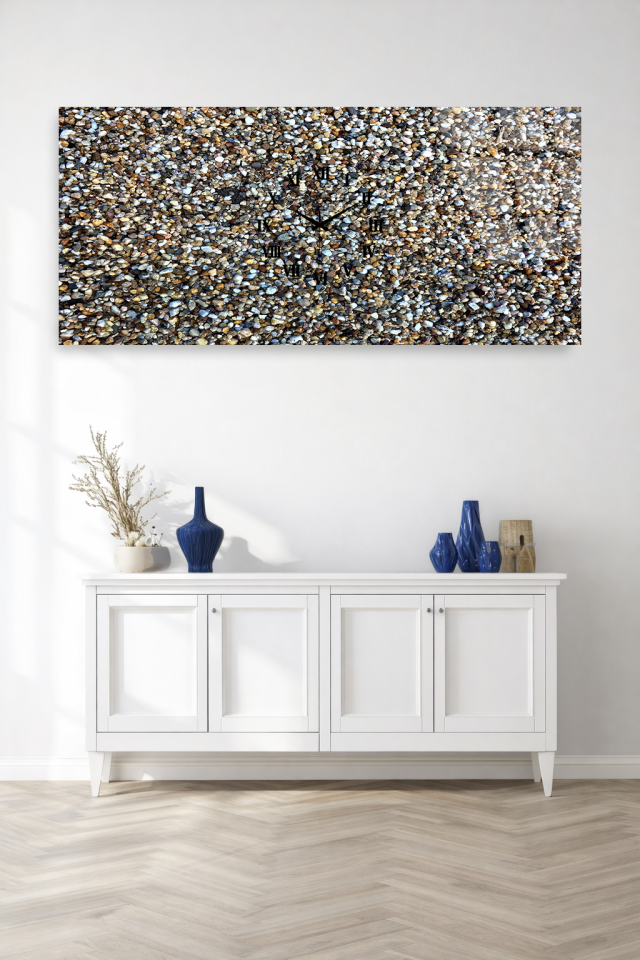 KIRILMAZ CAM DUVAR SAATİ , HEM TABLO HEM SAAT DOĞAL TAŞ DOKULU MODERN TASARIM EV OFİS HEDİYESİ