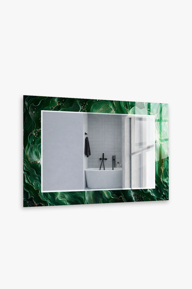 HEM TABLO HEM AYNA ZÜMRÜT YEŞİL AKIŞKAN SANAT CAM DUVAR AYNASI EV DEKORU