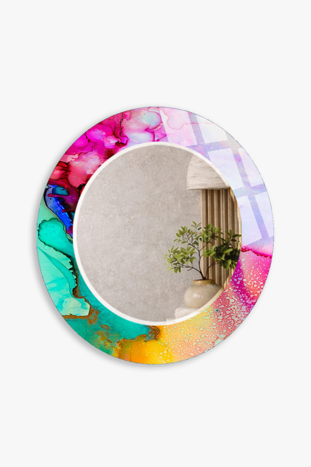 HEM TABLO HEM AYNA RENKLİ MERMER EFEKT DESENLİ DEKORATİF CAM DUVAR AYNASI BANYO VE EV DEKORU