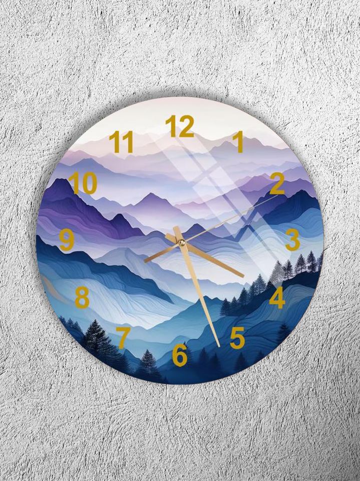 KIRILMAZ CAM DUVAR SAATİ, HEM TABLO HEM SAAT MAVİ DAĞ MANZARASI DOĞA TEMALI EV OFİS HEDİYESİ