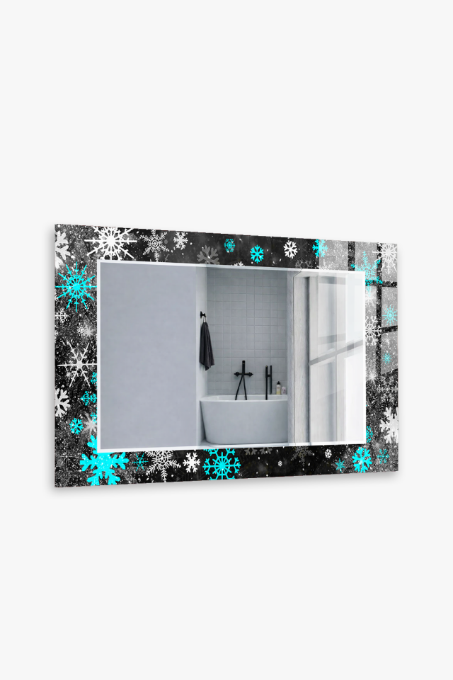 HEM TABLO HEM AYNA KIŞ TEMALI KAR TANESİ DESEN CAM DUVAR AYNASI EV DEKORU