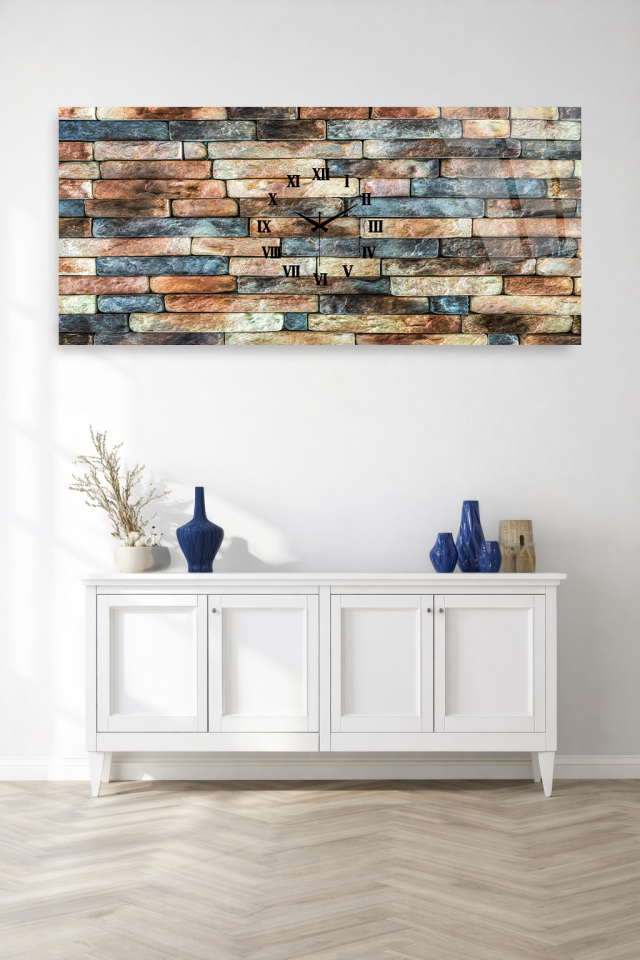 KIRILMAZ CAM DUVAR SAATİ , HEM TABLO HEM SAAT DOĞAL TAŞ DUVAR DESENLİ RUSTİK ŞIK EV OFİS HEDİYESİ