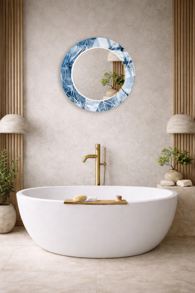 HEM TABLO HEM AYNA BUZ KRİSTAL DESENLİ DEKORATİF CAM DUVAR AYNASI BANYO VE EV DEKORU