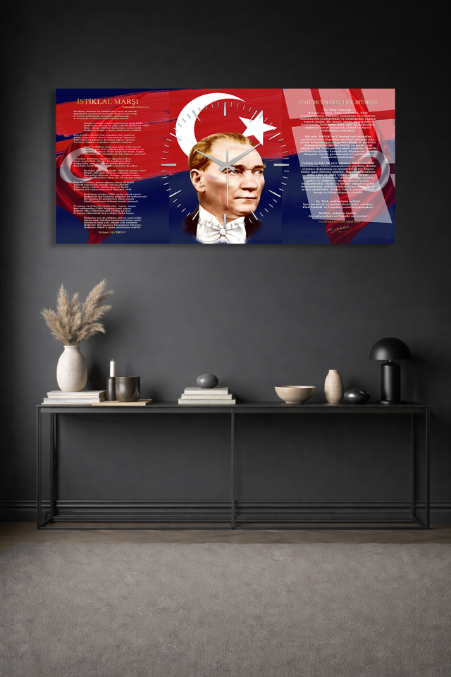 İSTİKLAL MARŞI GENÇLİĞE HİTABE VE ATATÜRK KIRILMAZ CAM SAAT HEM TABLO HEM SAAT LÜKS HEDİYE