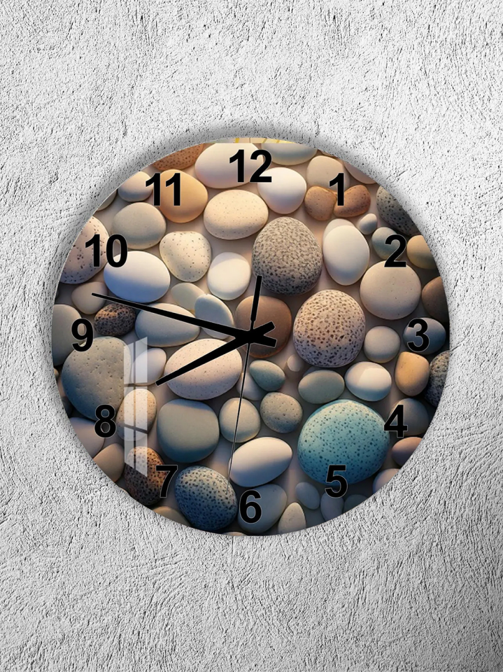 KIRILMAZ CAM DUVAR SAATİ, HEM TABLO HEM SAAT ZEN TAŞLARI DOĞAL DOKU TASARIM EV OFİS HEDİYESİ