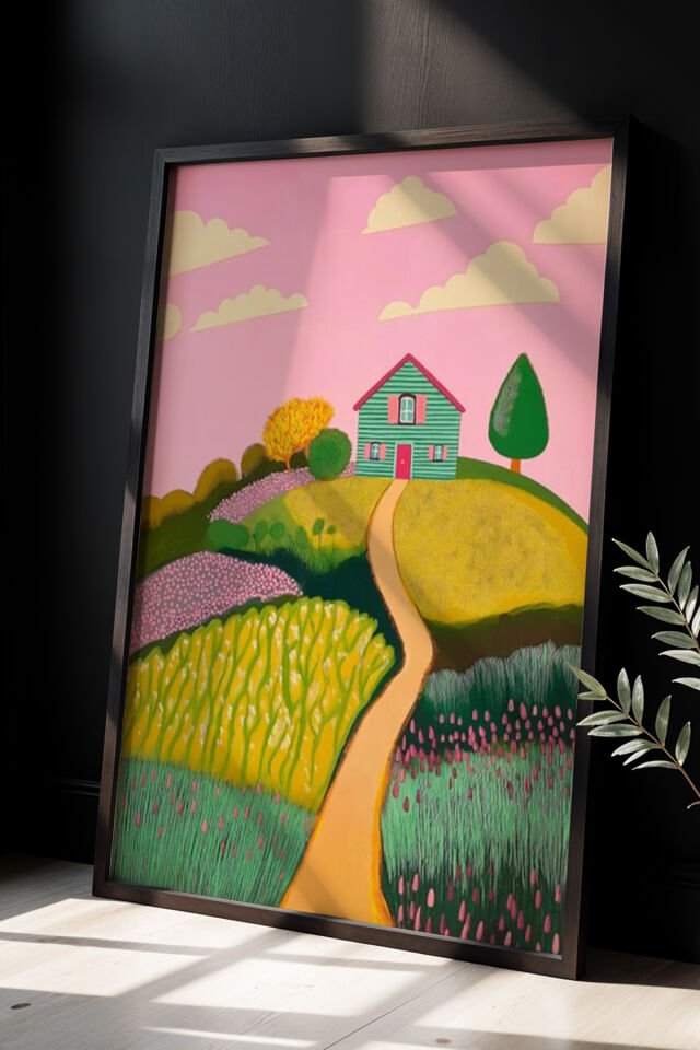 SİYAH - Doğal Ahşap çerçeveli Soyut Dağ Sanat Eseri, Duvar tablosu