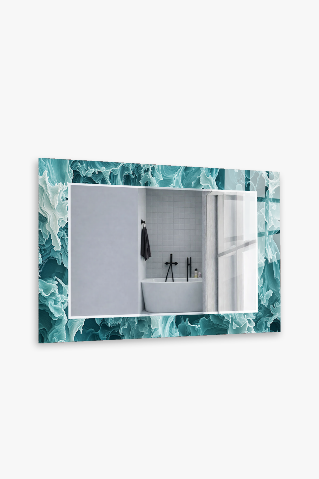 HEM TABLO HEM AYNA OKYANUS DALGA SOYUT DESEN CAM DUVAR AYNASI EV DEKORU