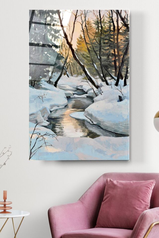 Kar Ve Dere Cam Tablo, Dekoratif Cam Tablo