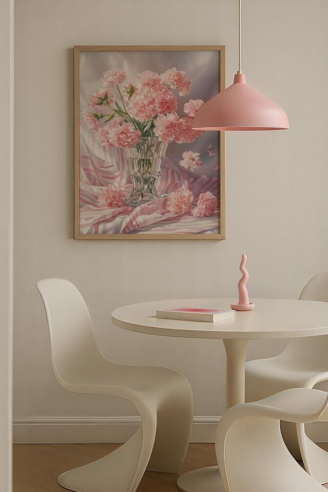 DOĞAL AHŞAP - Floral Patchwork Pembe Vintage Trendy Maksimalist Sanatı Ahşap Çerçeveli Duvar Tablosu