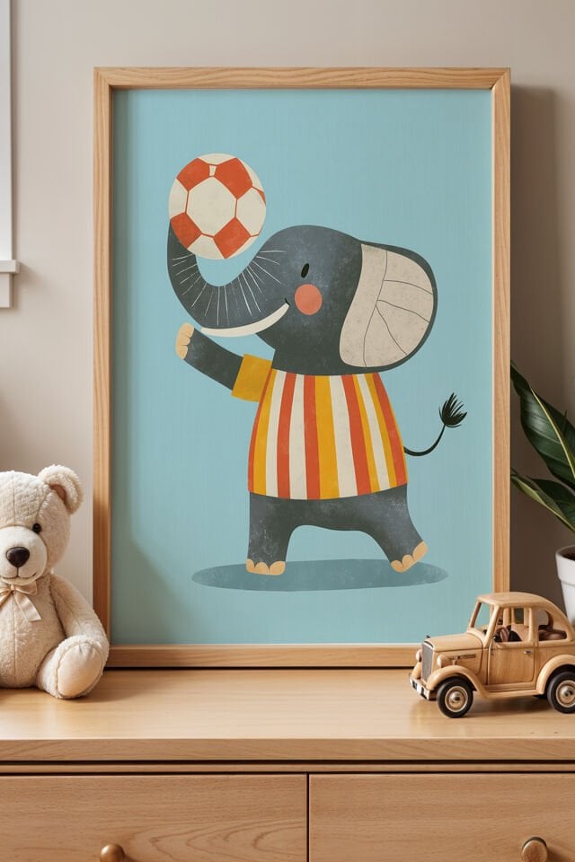 DOĞAL AHŞAP - Sevimli Fil Çocuk Odası Ve Bebek Odası Ahşap Çerçeveli Duvar Tablosu
