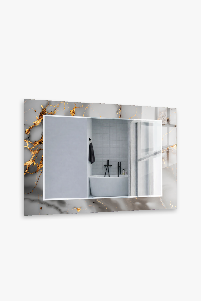 HEM TABLO HEM AYNA BEYAZ MERMER ALTIN VARAK DESEN CAM DUVAR AYNASI EV DEKORU