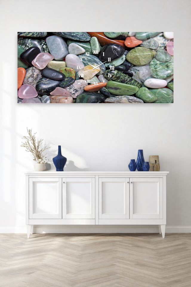 KIRILMAZ CAM DUVAR SAATİ , HEM TABLO HEM SAAT DOĞAL TAŞ DOKULU ZEN TARZI TASARIM EV OFİS HEDİYESİ