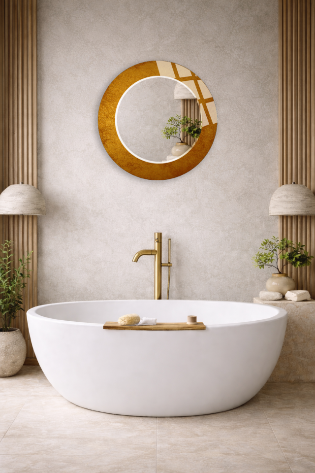 HEM TABLO HEM AYNA ALTIN VARAK DOKULU MODERN TASARIM CAM DUVAR AYNASI EV DEKORU