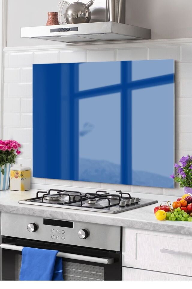 Premium Mutfak Cam Ocak Arkası Koruyucu Tezgah Ankastre Arkası Koruyucu | Lacivert