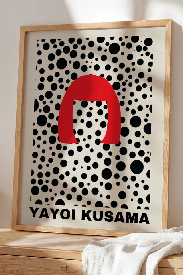 DOĞAL AHŞAP - Minimalist Kırmızı Portre Japandi Tablo - Doğal Ahşap Çerçeveli